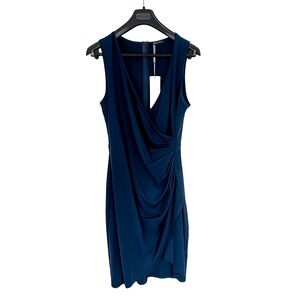 Ofeefan Sleeveless Draped V-Neck Mini Dress in Navy, Large, NWT